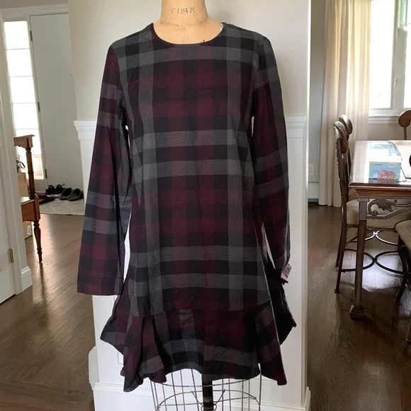 BCBGeneration Flannel Plaid Flounce-Hem Dress - Charcoal BCBGeneration Flannel Plaid Flounce-Hem Dress - Charcoal